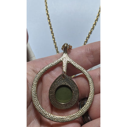 Vintage Modernist Pendant Necklace With Green Stone