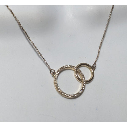 Liz Claiborne Gold Rhinestone Double Ring Necklace