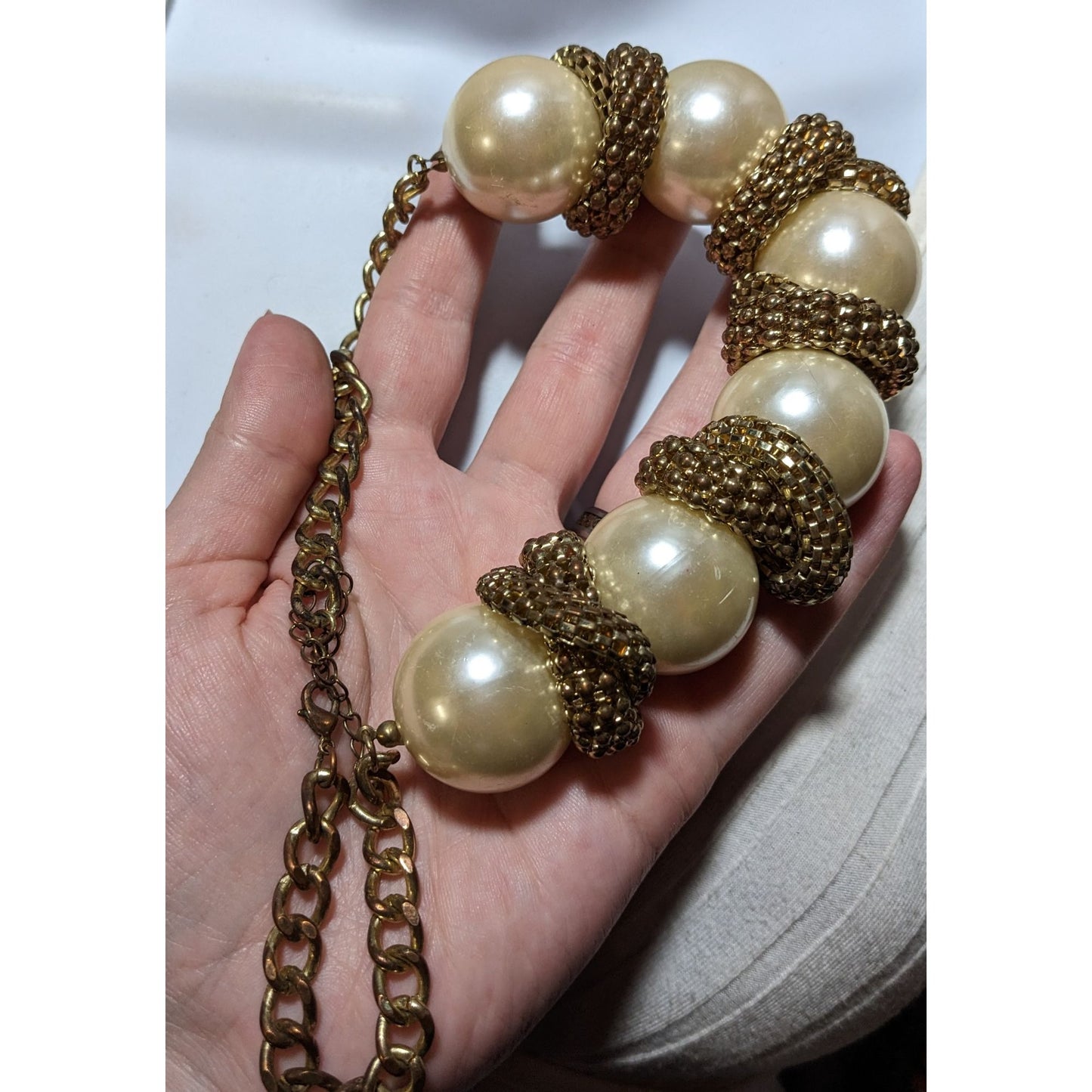 Chunky Glam Pearl Gold Chain Statement Necklace