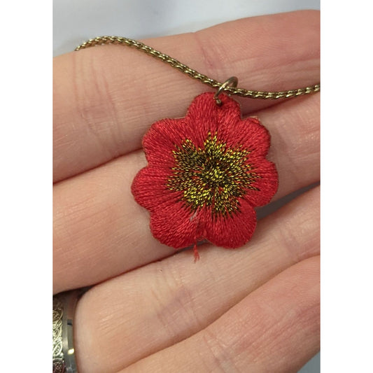 Red Minimalist Embroidered Flower Necklace