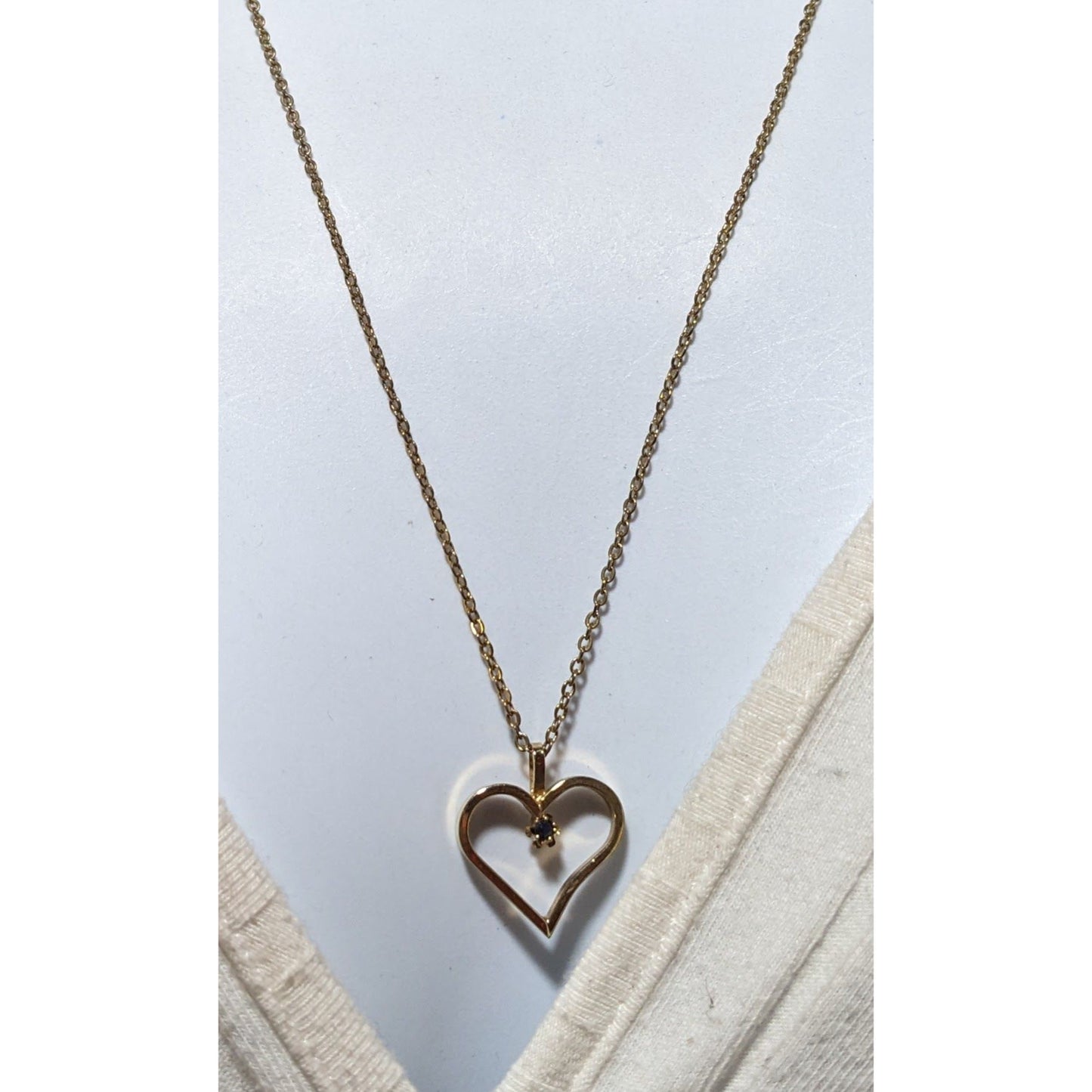 Gold Open Heart Blue Gem Necklace
