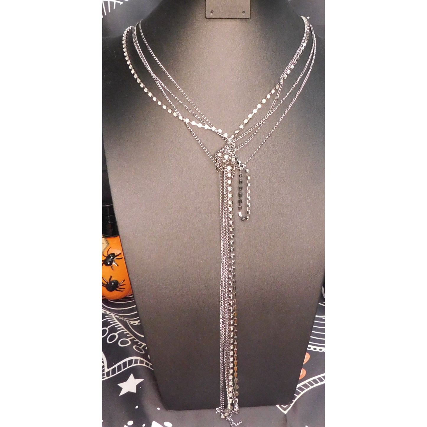 Glam Metal Abstract Knotted Chain And Rhinestone Necklace