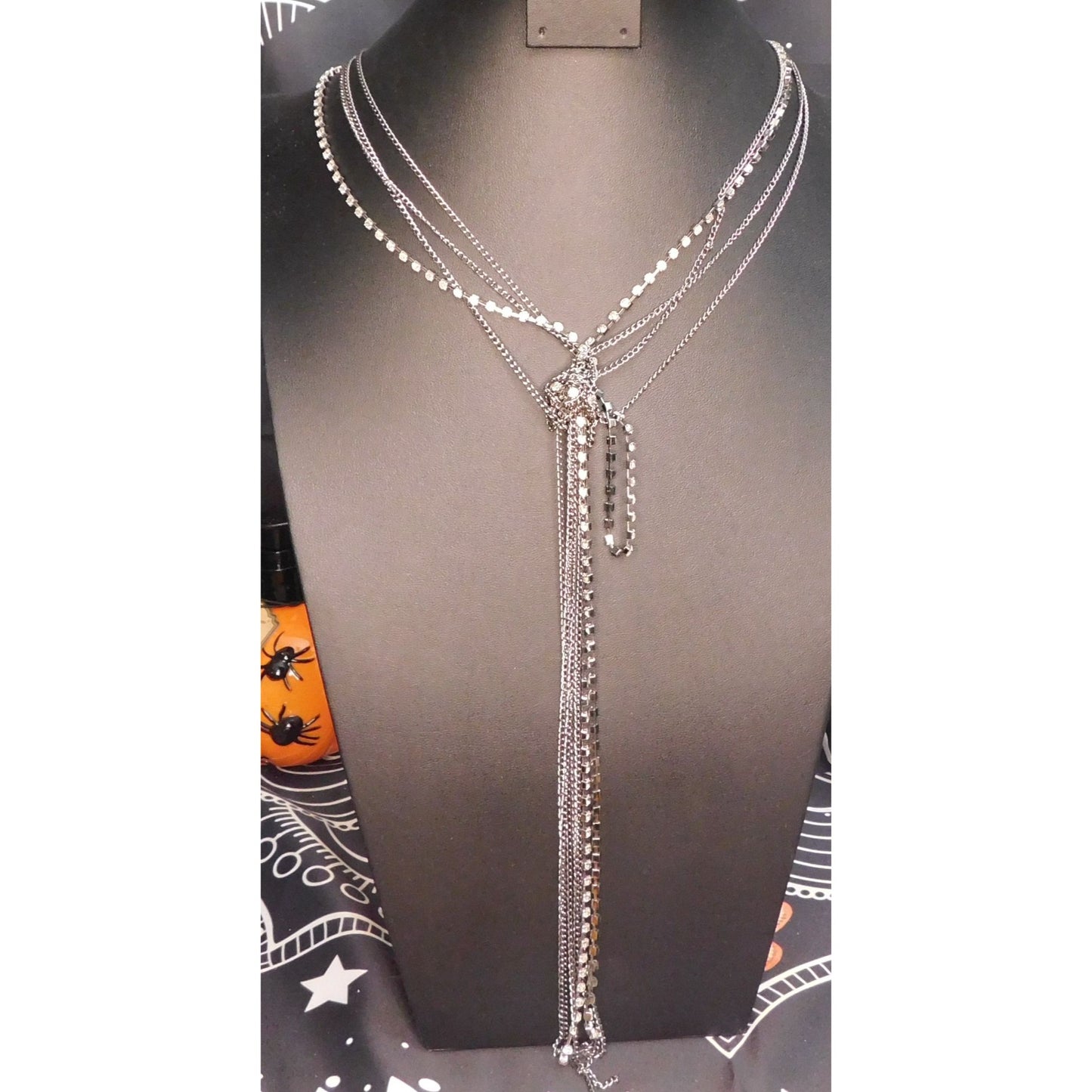 Glam Metal Abstract Knotted Chain And Rhinestone Necklace