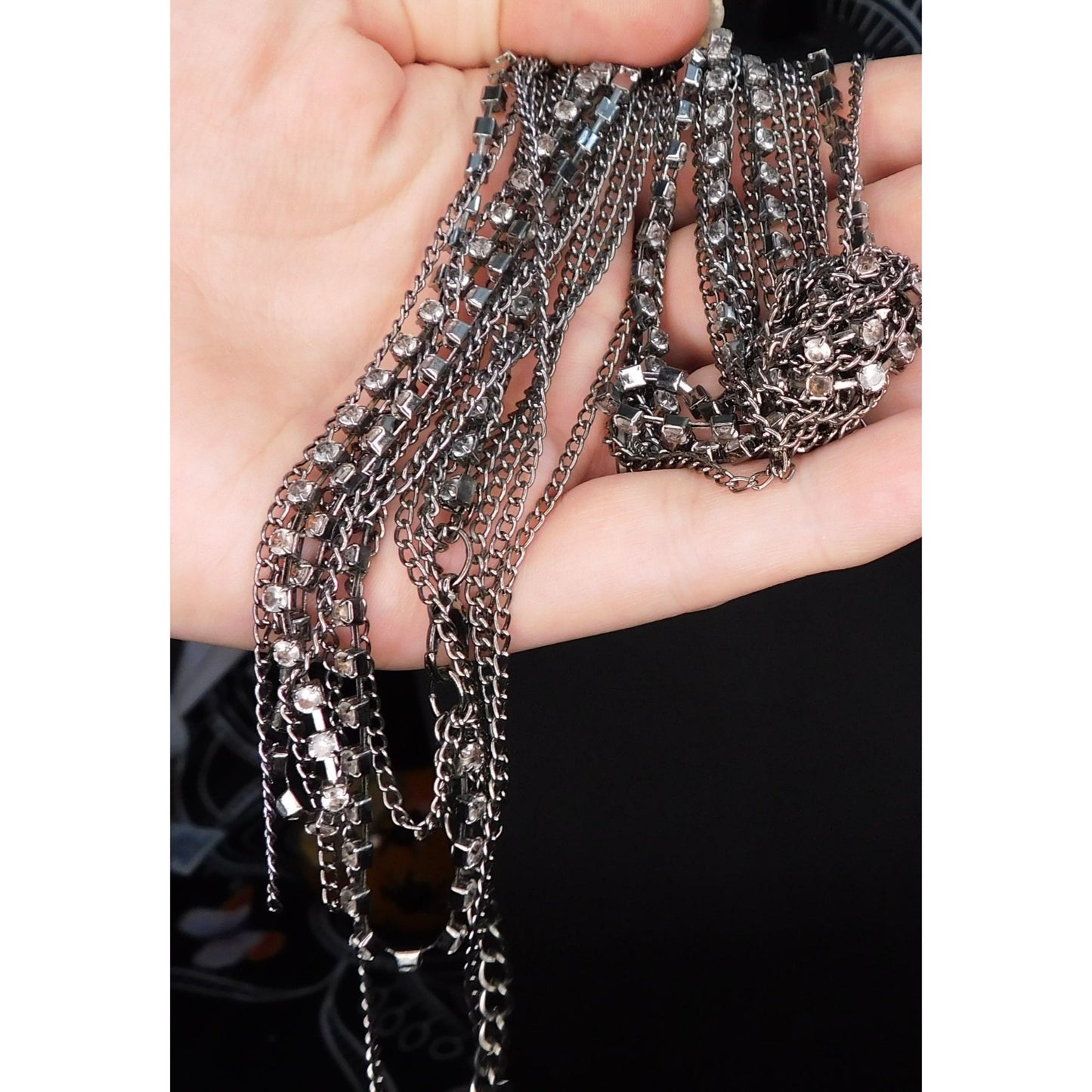 Glam Metal Abstract Knotted Chain And Rhinestone Necklace