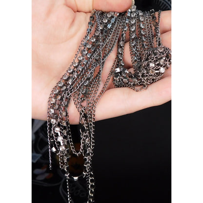 Glam Metal Abstract Knotted Chain And Rhinestone Necklace