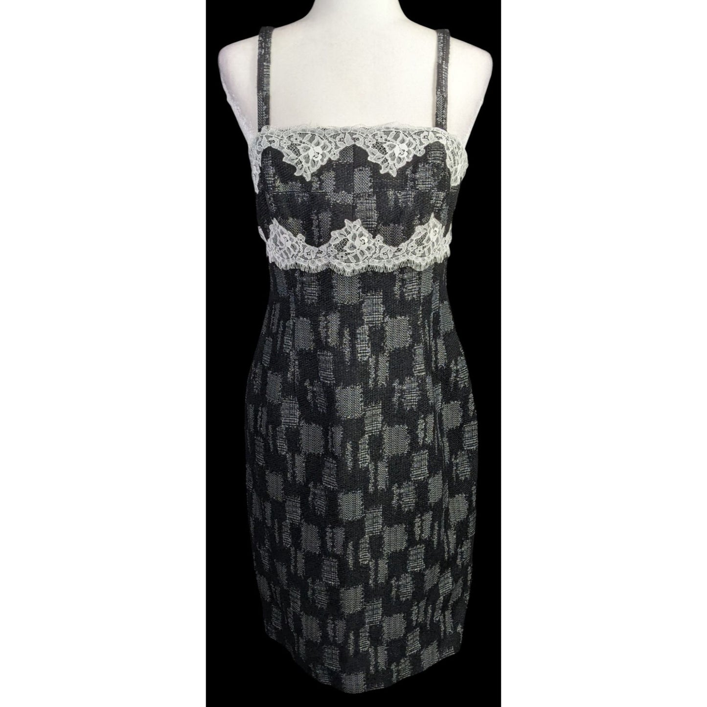 W By Worth Corporate Goth Black White Tweed Lace Trim Bustier Dress Sz 8