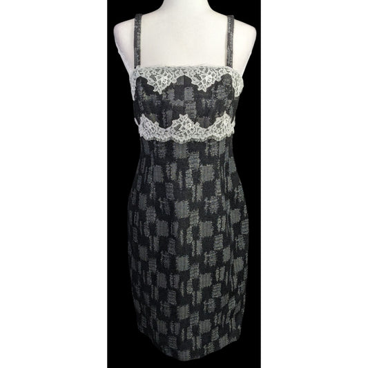 W By Worth Corporate Goth Black White Tweed Lace Trim Bustier Dress Sz 8