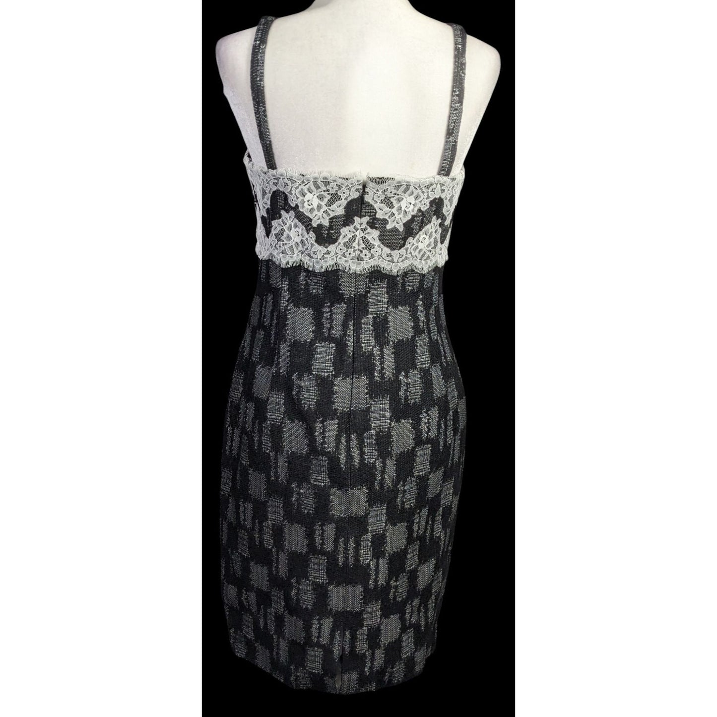 W By Worth Corporate Goth Black White Tweed Lace Trim Bustier Dress Sz 8