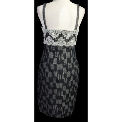 W By Worth Corporate Goth Black White Tweed Lace Trim Bustier Dress Sz 8