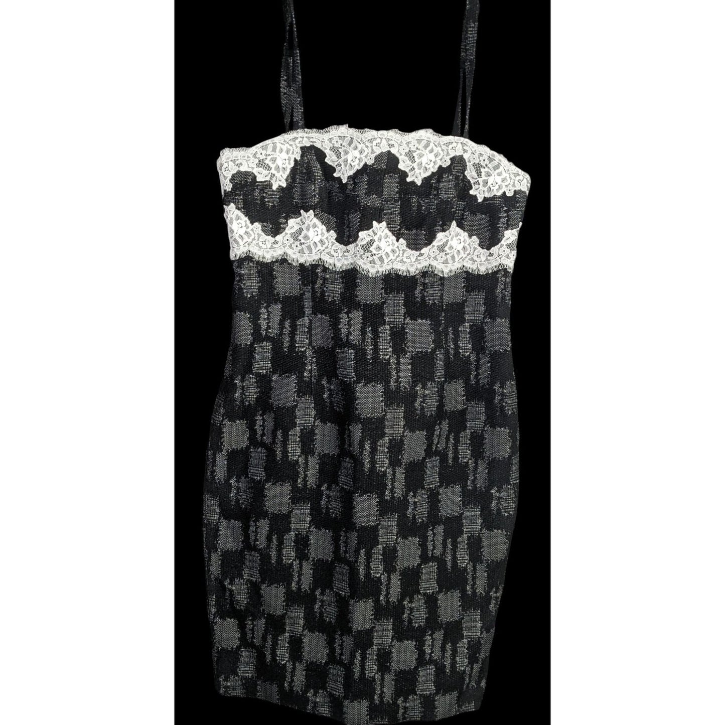 W By Worth Corporate Goth Black White Tweed Lace Trim Bustier Dress Sz 8