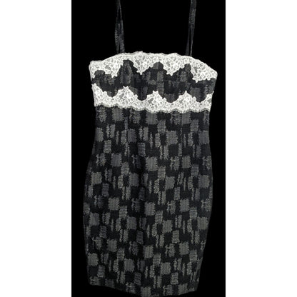 W By Worth Corporate Goth Black White Tweed Lace Trim Bustier Dress Sz 8
