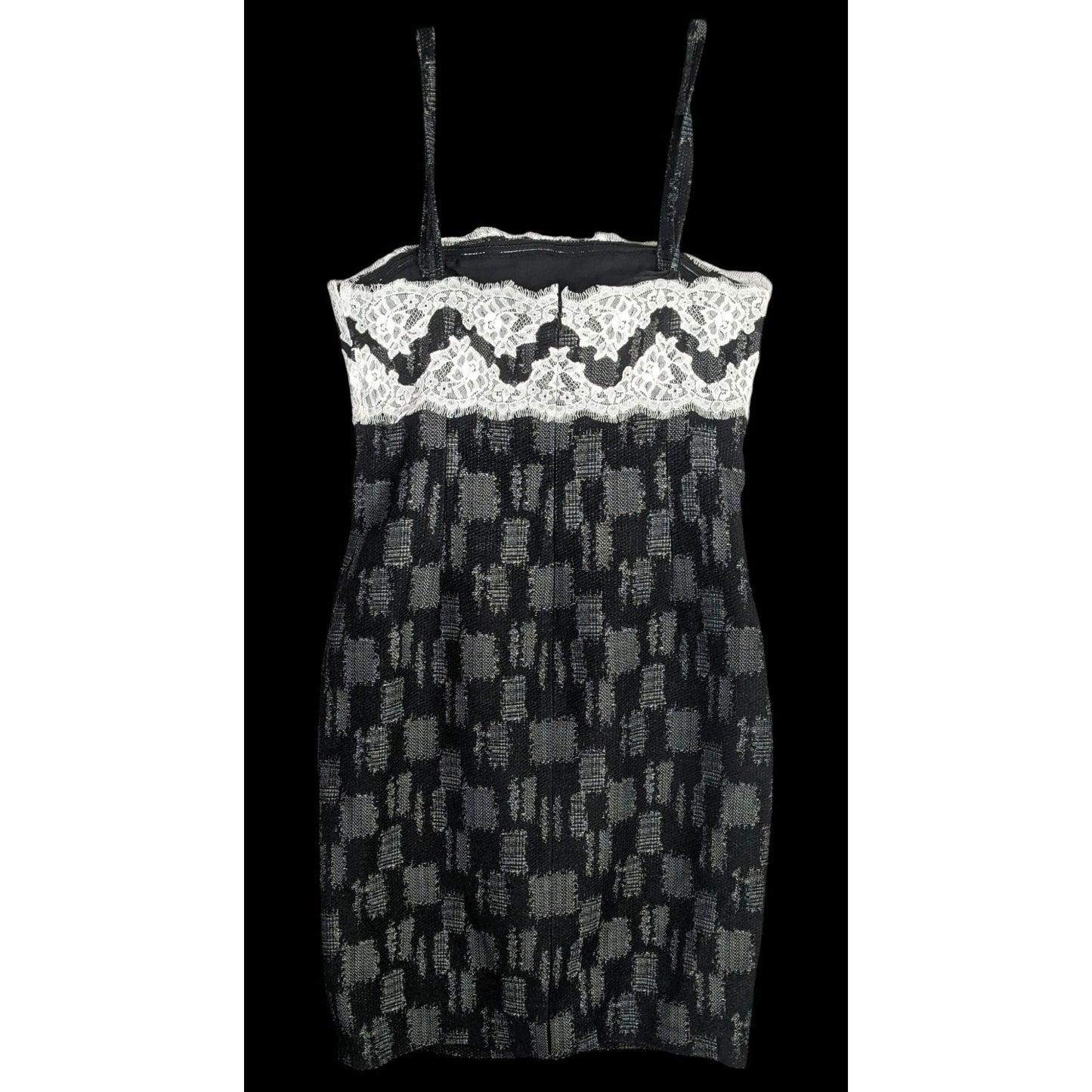 W By Worth Corporate Goth Black White Tweed Lace Trim Bustier Dress Sz 8