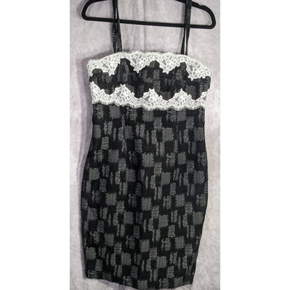 W By Worth Corporate Goth Black White Tweed Lace Trim Bustier Dress Sz 8