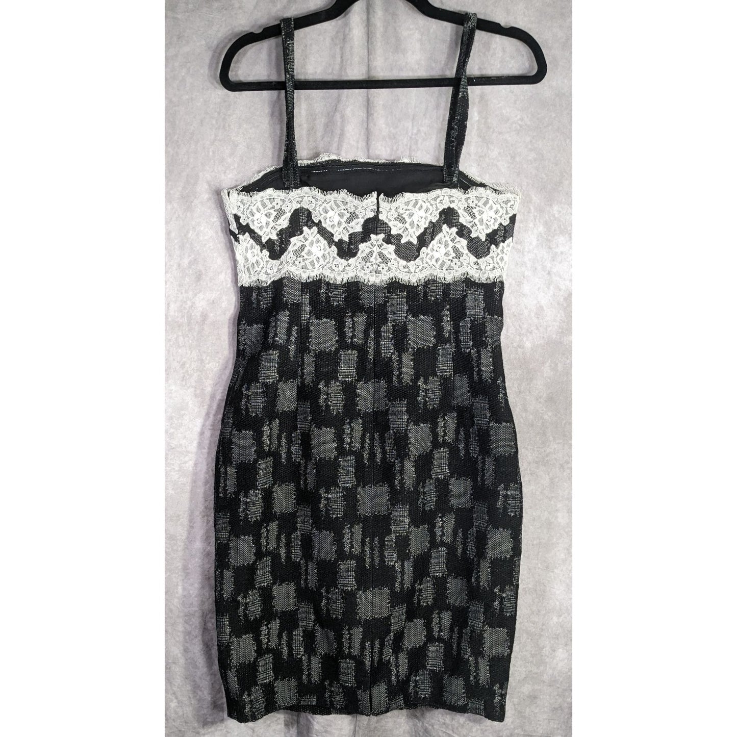 W By Worth Corporate Goth Black White Tweed Lace Trim Bustier Dress Sz 8