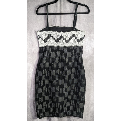W By Worth Corporate Goth Black White Tweed Lace Trim Bustier Dress Sz 8