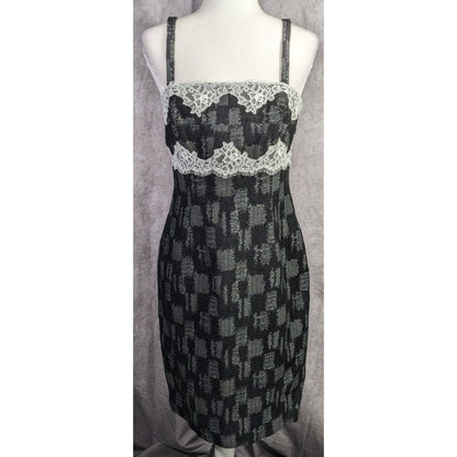 W By Worth Corporate Goth Black White Tweed Lace Trim Bustier Dress Sz 8