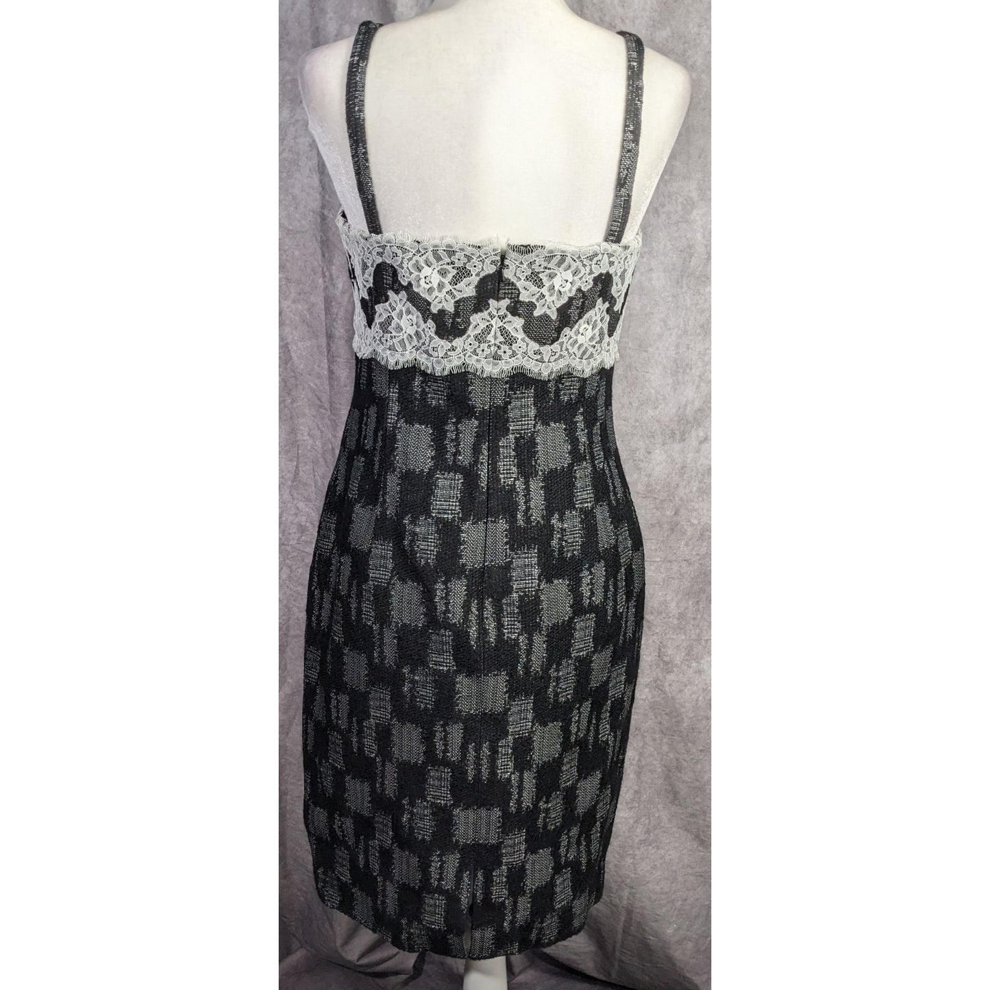 W By Worth Corporate Goth Black White Tweed Lace Trim Bustier Dress Sz 8