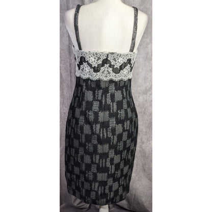 W By Worth Corporate Goth Black White Tweed Lace Trim Bustier Dress Sz 8