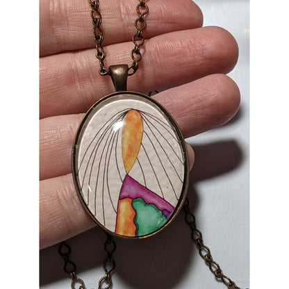 Abstract Art Print Oval Pendant Necklace