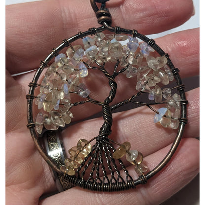 Moonstone Chip Tree Of Life Pendant Necklace