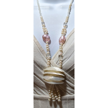 Vintage Pearl Shell Beaded Chandelier Necklace