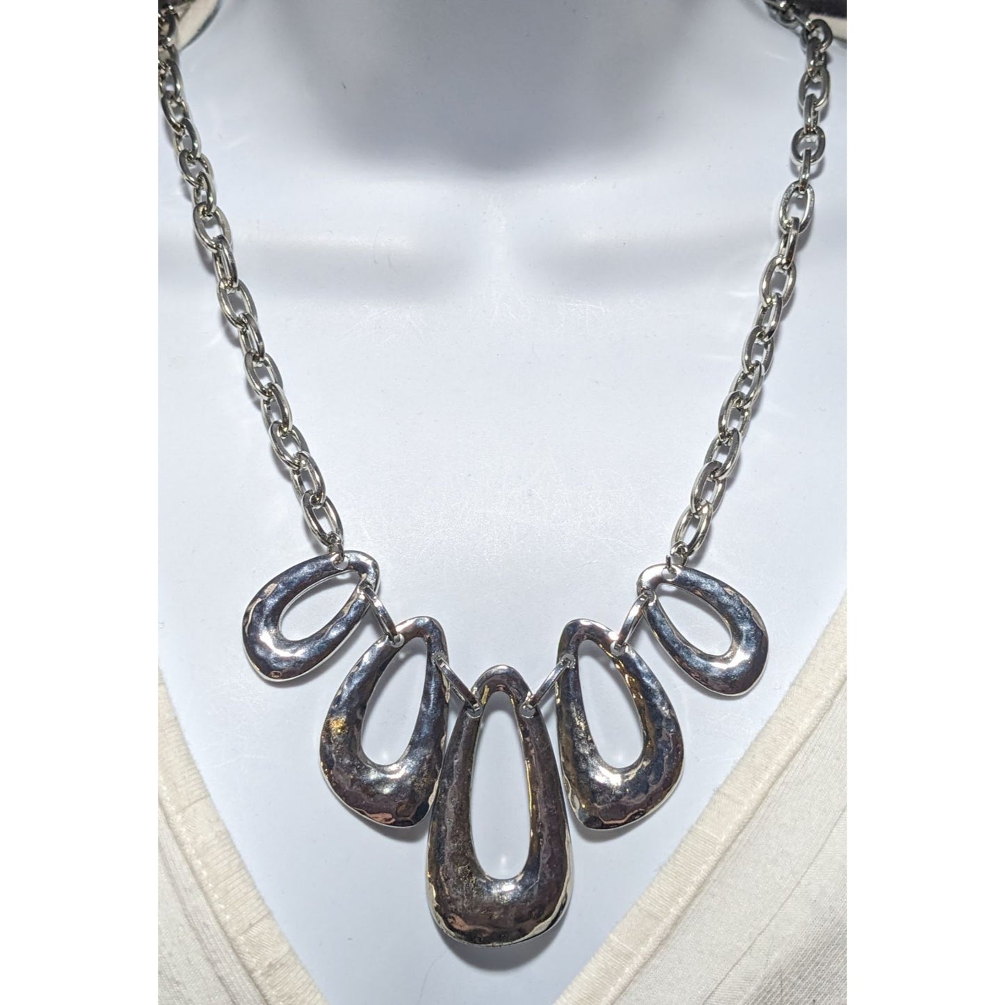 Silver Hammered Teardrop Necklace