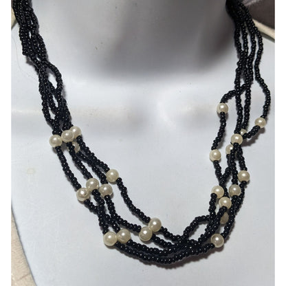 Black Glass Pearl Beaded Multilayer Necklace