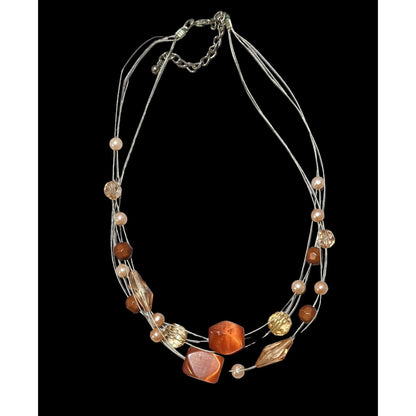 Orange Multilayer Glass Beaded  Necklace