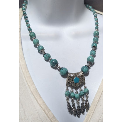 Bohemian Style Turquoise Feather Tassel Necklace