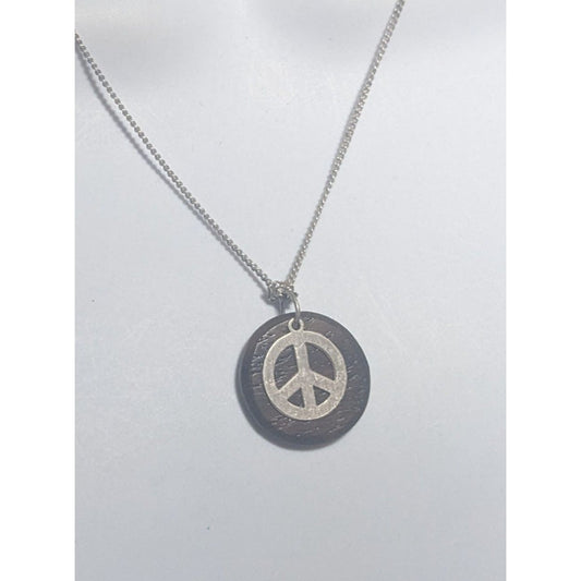 Wood Peace Charm Necklace