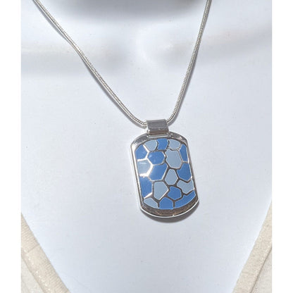 Abstract Blue And Silver Enamel Pendant Necklace