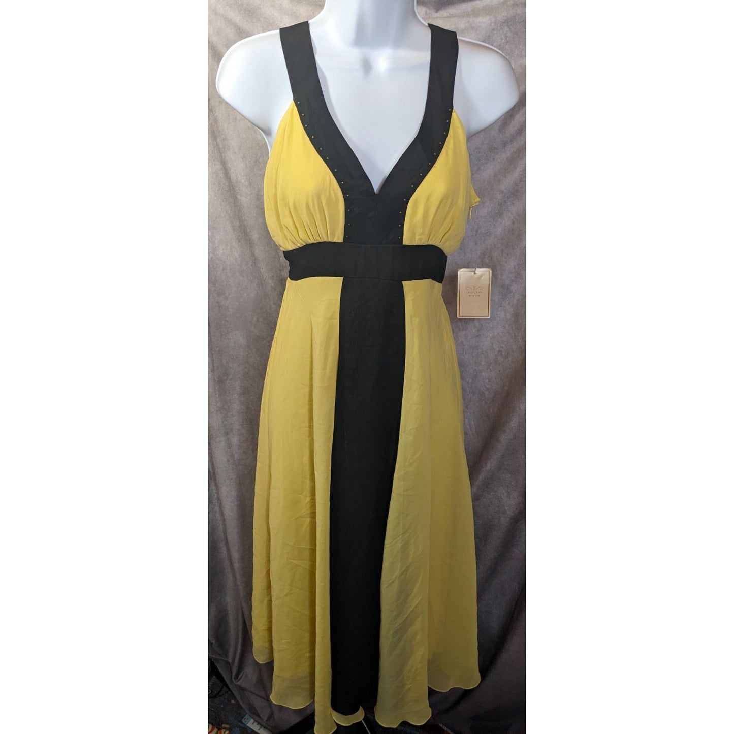 Jonathan Martin Yellow And Black Chiffon Dress