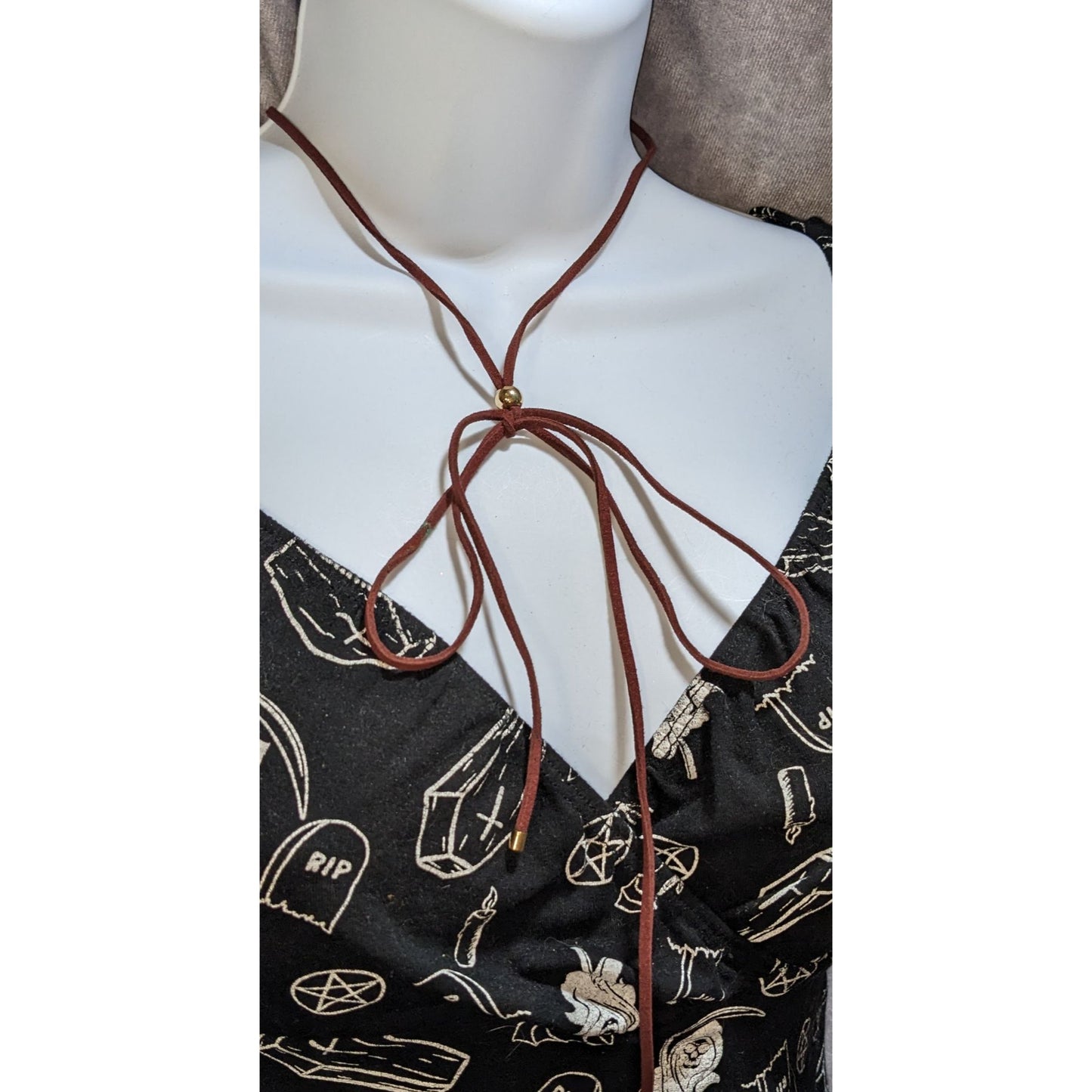Brown Suede Bow Necklace Boho Lariat Choker Adjustable Western Coquette Jewelry
