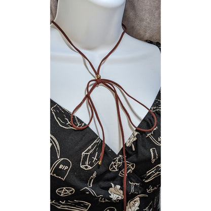Brown Suede Bow Necklace Boho Lariat Choker Adjustable Western Coquette Jewelry