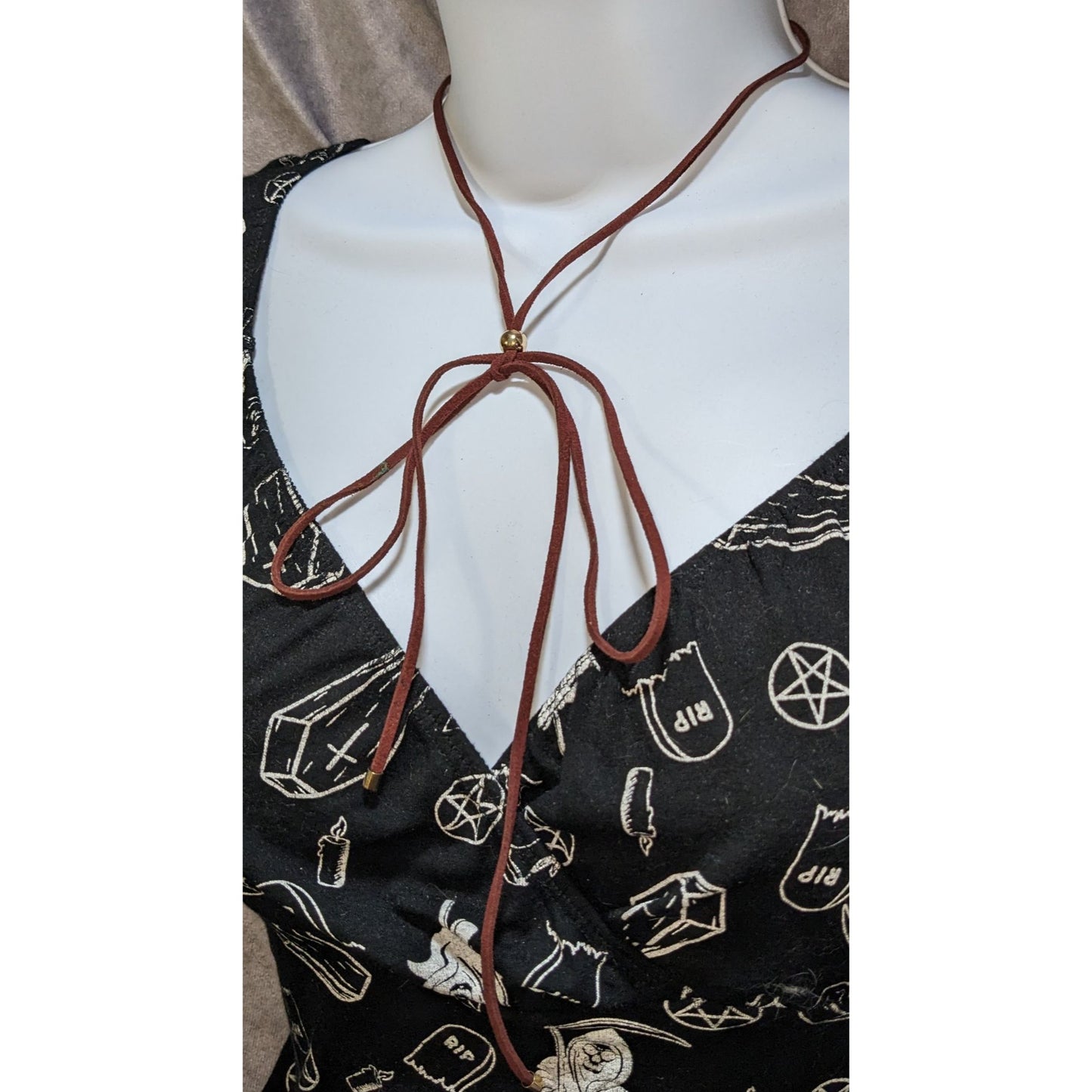 Brown Suede Bow Necklace Boho Lariat Choker Adjustable Western Coquette Jewelry