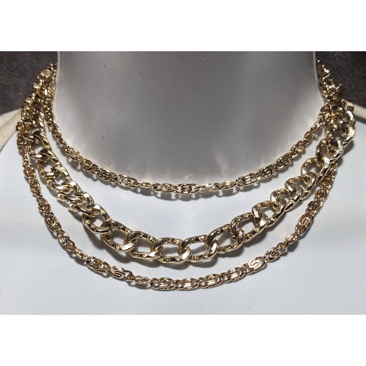 Coro Vintage Gold Three-Strand Chain Necklace