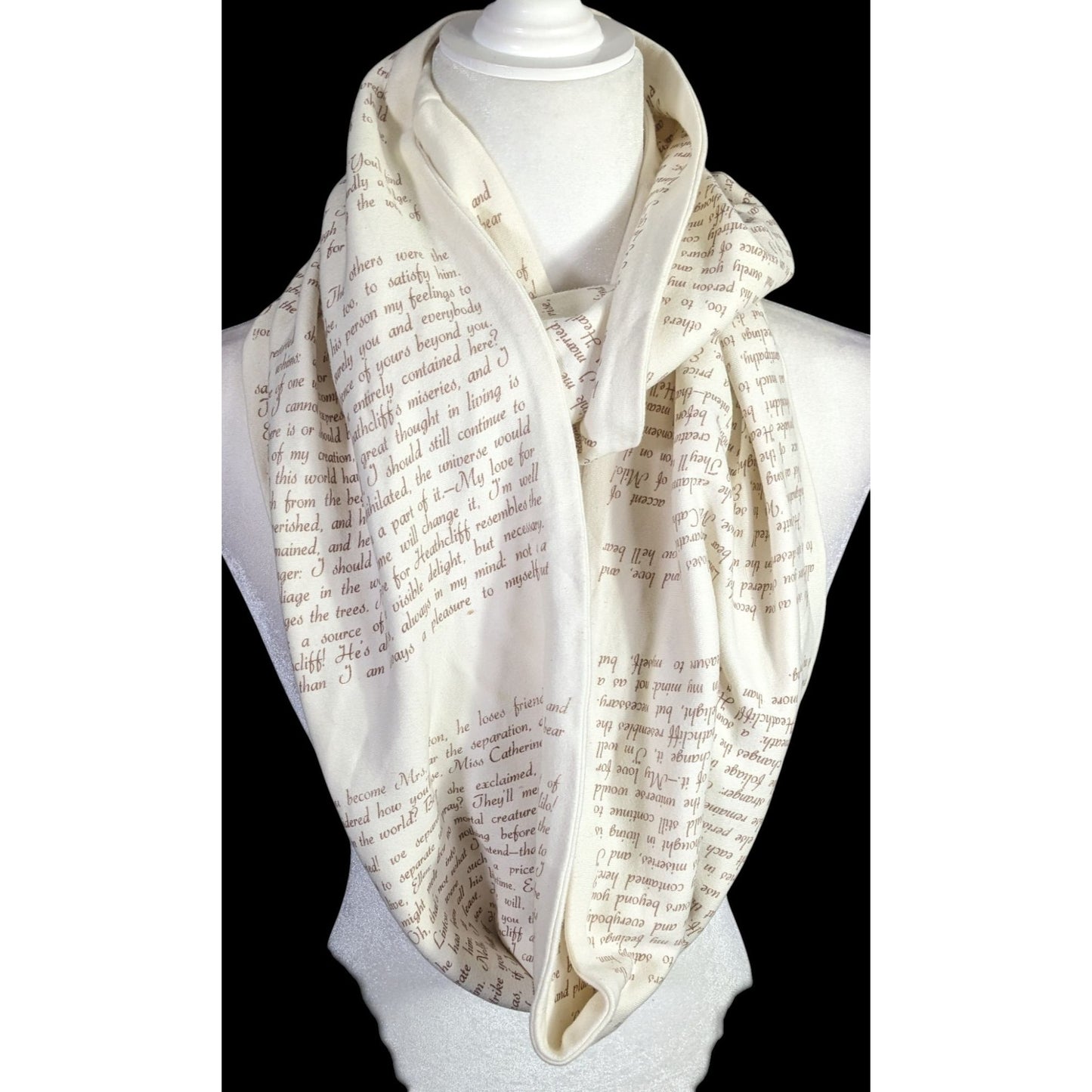 Wuthering Heights Literary Infinity Scarf Beige & Brown Text By Storiarts