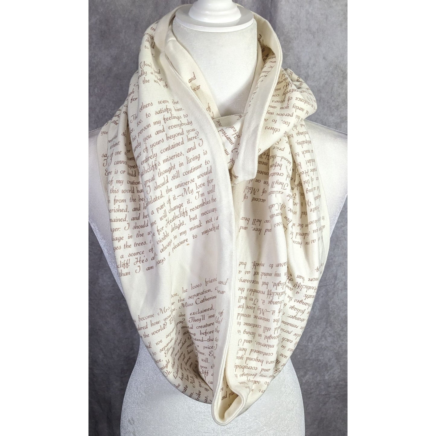 Wuthering Heights Literary Infinity Scarf Beige & Brown Text By Storiarts