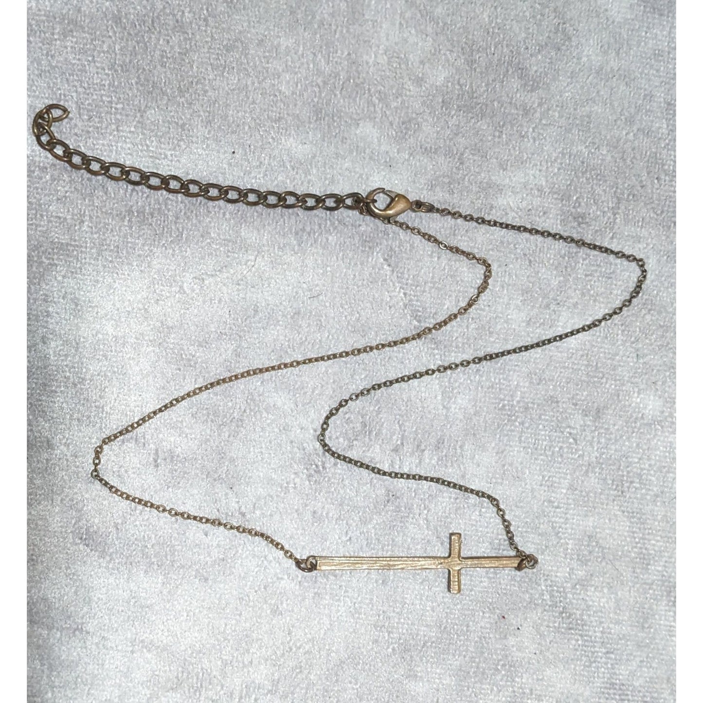 Antiqued Gold Sideways Cross Pendant Necklace