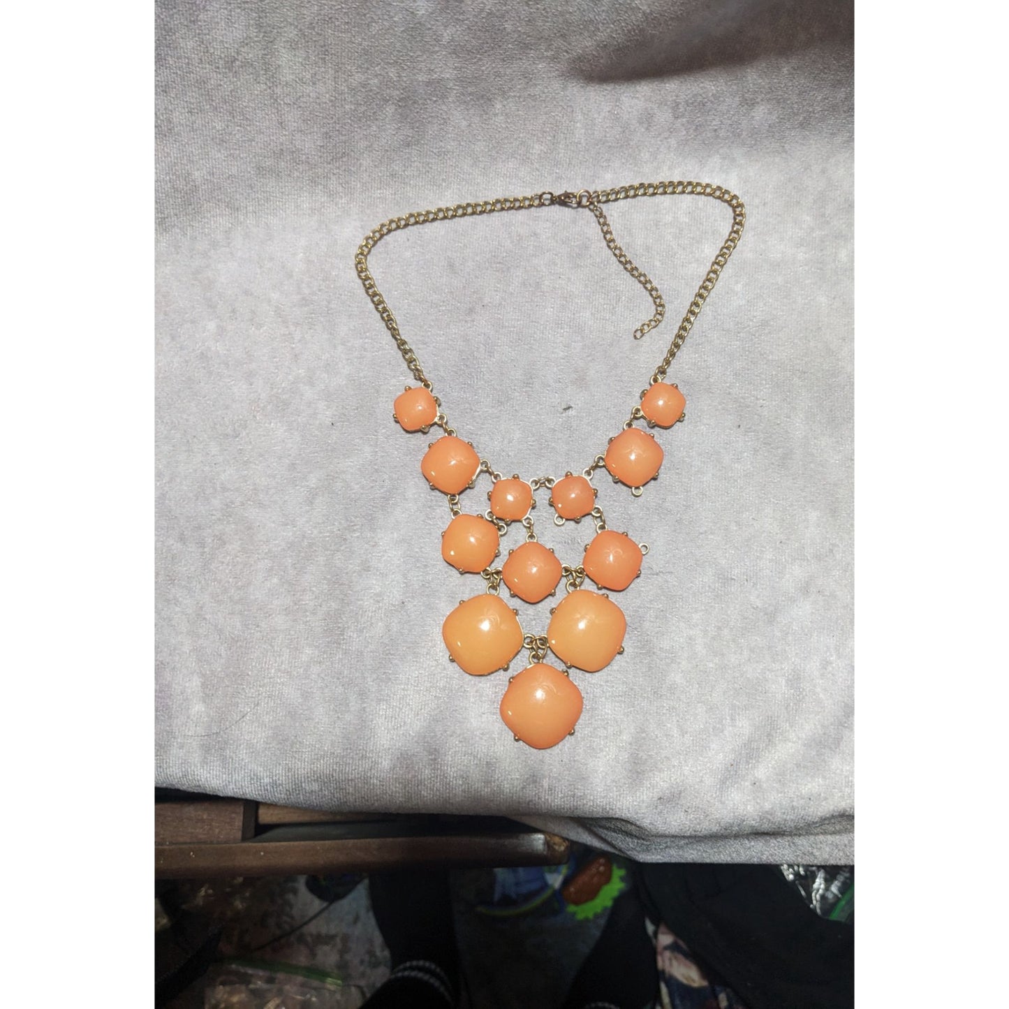 Peach Bubble Bib Statement Necklace With Gold Chain