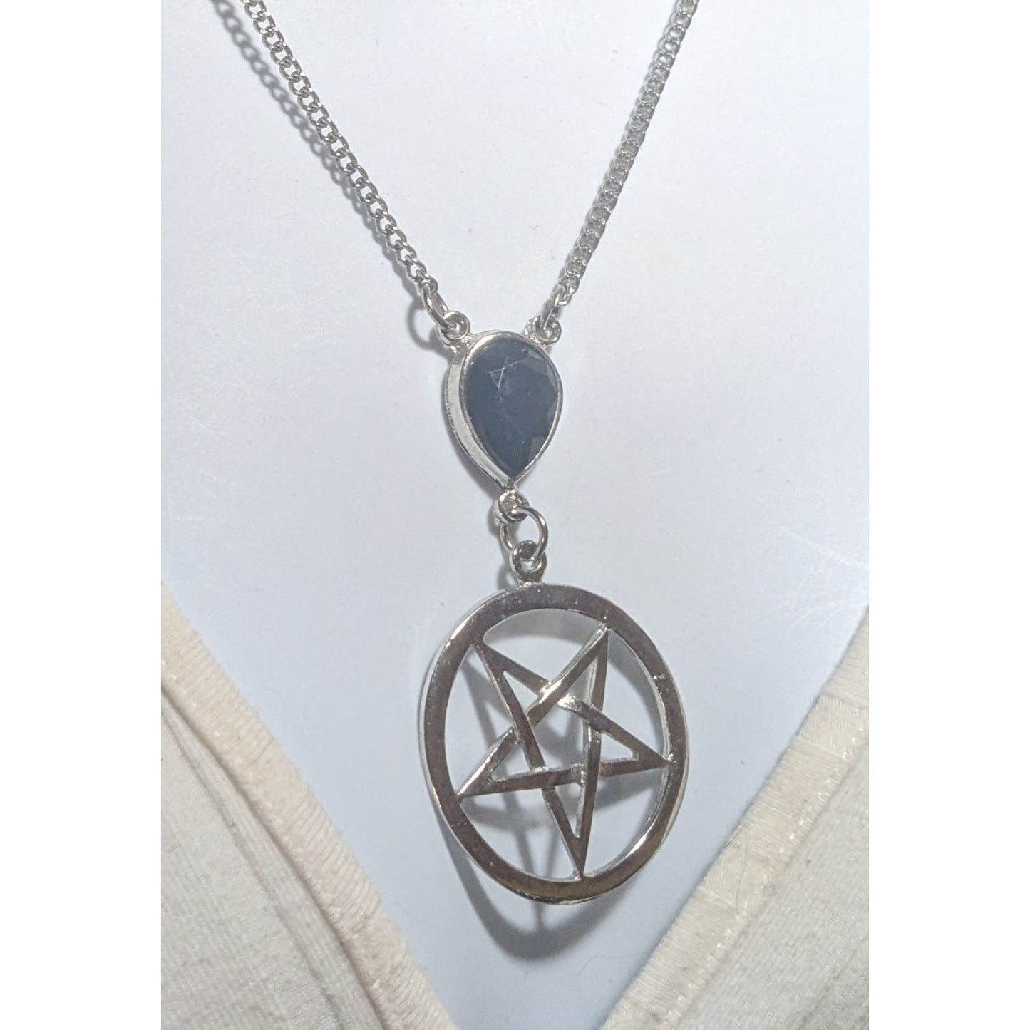 Gothic Teardrop Gemmed Pentagram Necklace