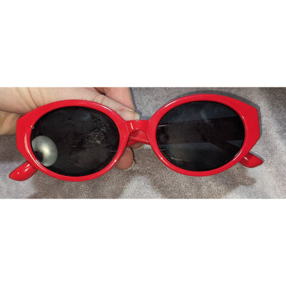 Retro Mod Red Oval Sunglasses Dark Lens Statement Frames Y2K 90s