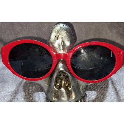 Retro Mod Red Oval Sunglasses Dark Lens Statement Frames Y2K 90s