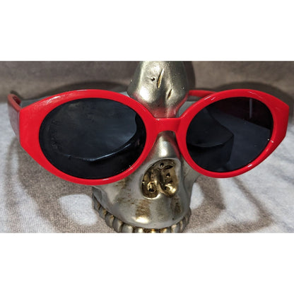 Retro Mod Red Oval Sunglasses Dark Lens Statement Frames Y2K 90s