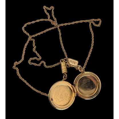 Victorian Romantic Cameo Vintage 1928 Gold Tone Locket Necklace
