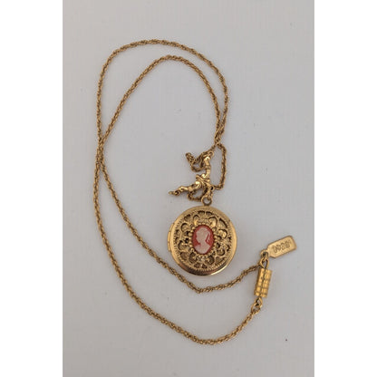 Victorian Romantic Cameo Vintage 1928 Gold Tone Locket Necklace