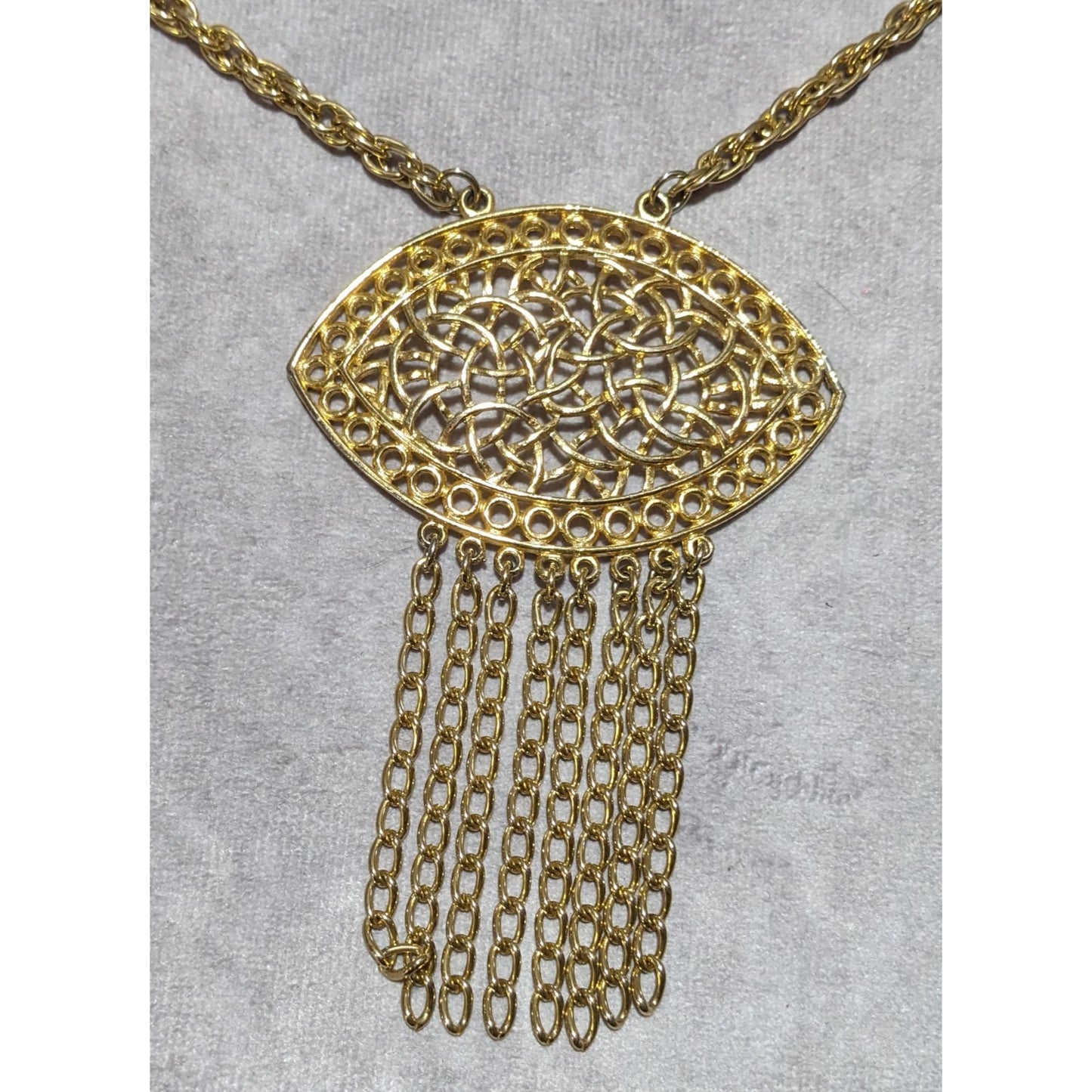 Gold Fringe Open Floral Medallion Necklace