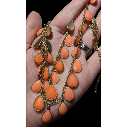 Orange And Gold Multilayer Teardrop Fringe Necklace