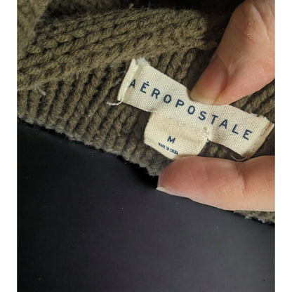 Aeropostale Army Green Cable Knit Hooded Sweater