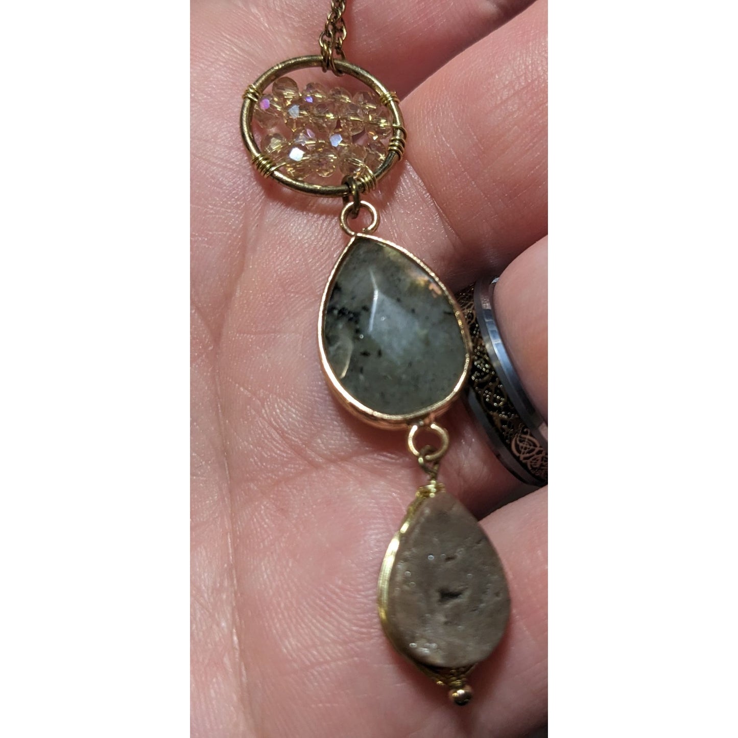 Gemstone Druzy Multilayer Charm Necklace